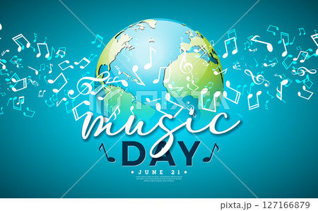 World Music Day Banner Illustration with Musical Notes, Earth Globe and Typography Letter on Blue Background. Vector International June 21 Festival Design Template for Post Card, Greeting Card World Music Day Banner Illustration with Musical Notes, Earth Globe and Typography Letter on Blue Background. Vector International June 21 Festival Design Template for Post Card, Greeting Card 127166879