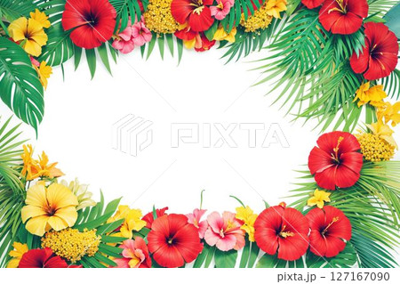 南国の風を運ぶハイビスカスと葉っぱ 南国の風を運ぶハイビスカスと葉っぱ 127167090