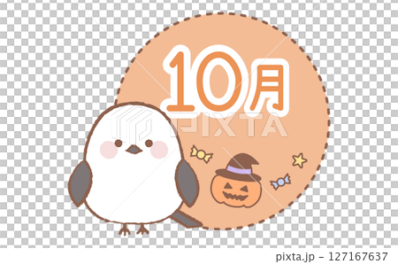 October illustration of long-tailed tit and Halloween October illustration of long-tailed tit and Halloween 127167637