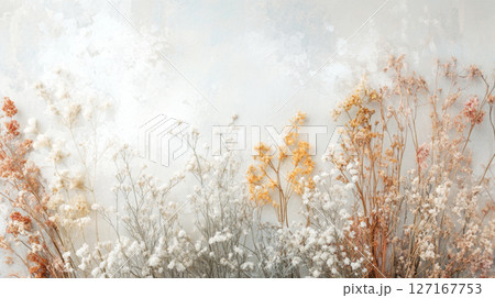 Floral compositions with delicate dried flowers and pastel tones 127167753