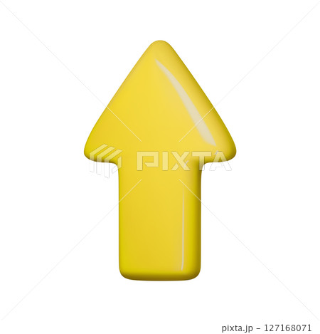 Yellow glossy 3D arrow pointing upwards, vector illustration. Perfect for business growth concepts, infographics, and user interface design. Ideal for web and print projects. 127168071