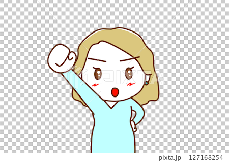 （上半身正面）一名白人女子舉起右手，臉上帶著堅定的表情 127168254