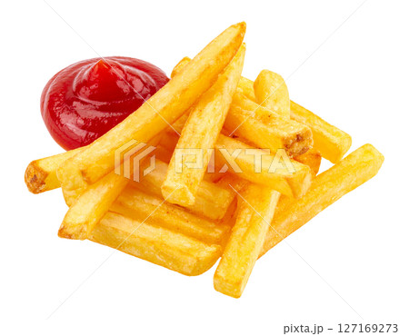 Classic French Fries with Ketchup Dollop 127169273