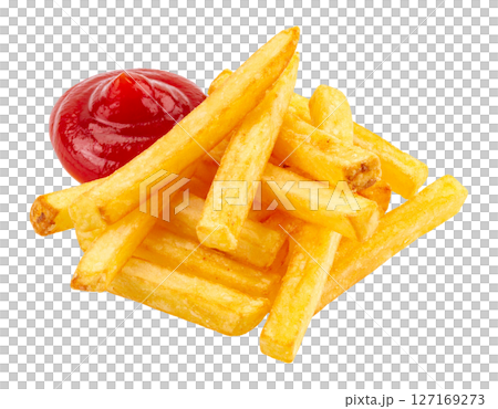 Classic French Fries with Ketchup Dollop 127169273