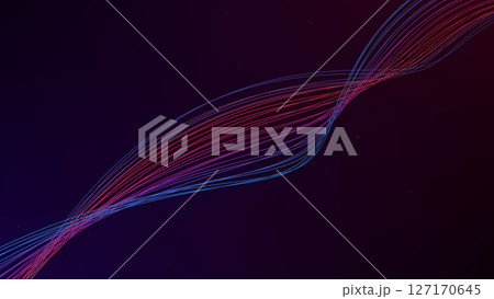 Neon gradient lines flowing in elegant wave motion on dark background. Abstract digital curves for futuristic design, tech presentations and visual art. Loop look. 127170645