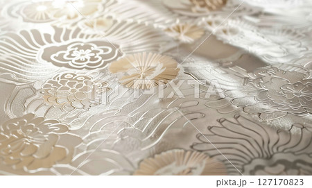 和の輝きが浮かぶ銀箔花模様の繊細なテクスチャ 127170823