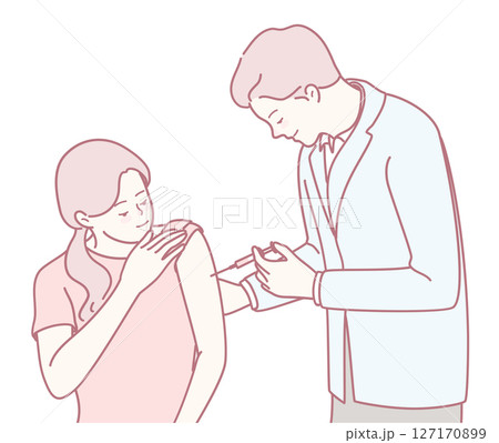 Illustration Depicting the Vaccination Process Involving a Nurse and a Patient During Care Illustration Depicting the Vaccination Process Involving a Nurse and a Patient During Care 127170899