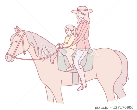 A Mother and her Child Joyfully Riding a Horse Together, Creating a Heartwarming Bonding Experience 127170906