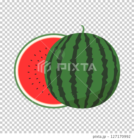 西瓜向量圖解。大西瓜和切開的西瓜的剪貼畫。 127170992