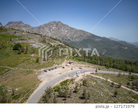 Corse, France Corsica high mountain pass Monte Cinto peak of island, 2706 meters, with the famous GR20 path 127171079