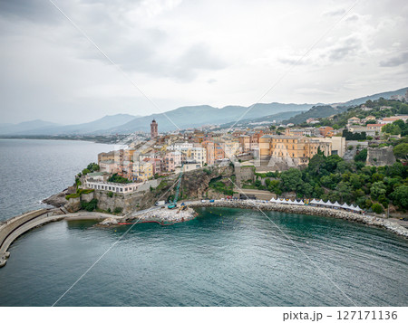 Aerial view of the Citadel of Bastia in the north of Corsica island - Genoese city overlooking the Mediterranean Sea Aerial view of the Citadel of Bastia in the north of Corsica island - Genoese city overlooking the Mediterranean Sea 127171136