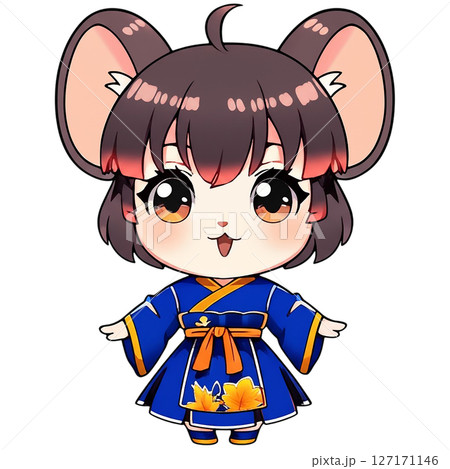 二頭身の可愛いイラスト干支子（ね） 127171146
