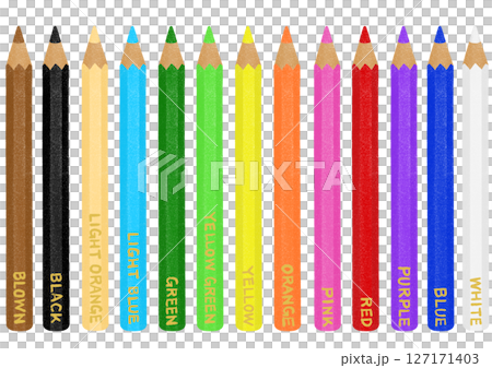 色鉛筆のイラスト(英語の色名入り) 127171403
