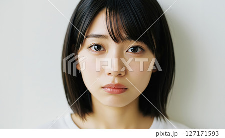 うるんだ瞳でカメラを見つめるあどけない美しさの若い女性（AI生成画像） 127171593