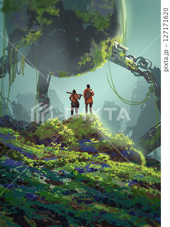 Explorers Discover Overgrown Robotic Structure in Post-Apocalyptic Jungle Explorers Discover Overgrown Robotic Structure in Post-Apocalyptic Jungle 127171620