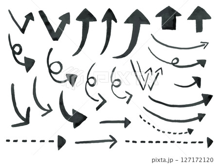 水彩絵の具で描いた矢印素材セット 127172120