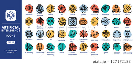 Artificial Intelligence line color icons set.Vector illustration 127172188