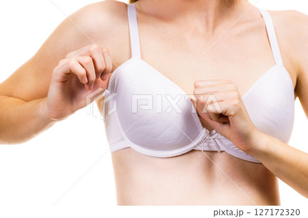 Female wearing too big bra 127172320