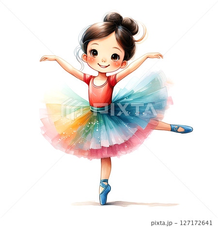 カラフルなチュチュを着た小さなバレリーナの女の子の水彩画 カラフルなチュチュを着た小さなバレリーナの女の子の水彩画 127172641