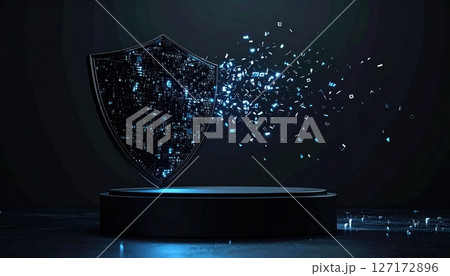 Digital shield icon with glowing particles and...のイラスト素材 [127172896 ...
