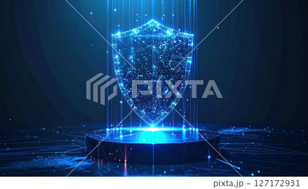 Futuristic digital shield hologram glowing blue cybersecurity protection concept for data safety digital security and technology innovation visualization Futuristic digital shield hologram glowing blue cybersecurity protection concept for data safety digital security and technology innovation visualization 127172931