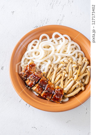 Udon Bowl With Eel, Mushrooms, Sesame Seeds, And Glossy Unagi Sauce Udon Bowl With Eel, Mushrooms, Sesame Seeds, And Glossy Unagi Sauce 127173402