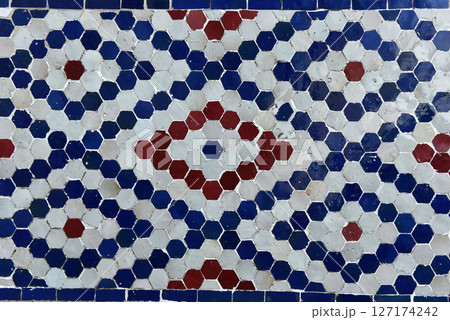 Moroccan Islamic mosaic tiles in Marrakesh, Morocco Moroccan Islamic mosaic tiles in Marrakesh, Morocco 127174242