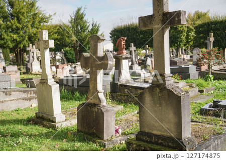 Ancient European cemetery with the graves 127174875