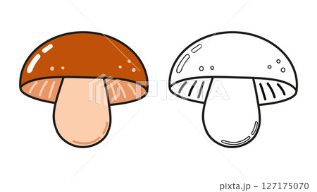 Colorful mushroom illustration with complementary monochrome line drawing, perfect for kids learning resources and creative activities 127175070