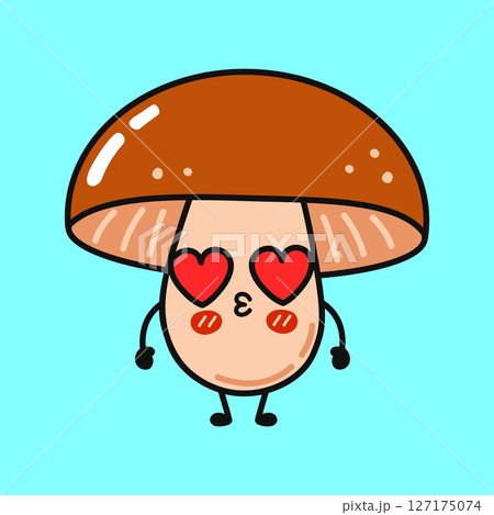 Lovesick cartoon Mushroom grinning, sending heart-eyes and blowing kisses with adorable, playful charm 127175074