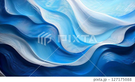 青と白の透明感のある素材の層になった抽象的なデザインの背景画像 127175088