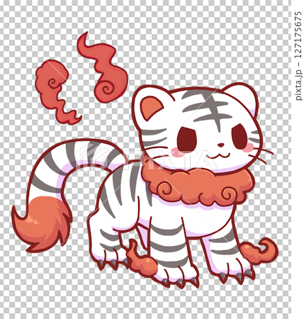 White tiger in Chinese mythology with fireball 127175675