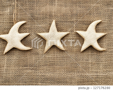 Rustic Beige Star Ornaments Burlap Background Holiday moon home cozy warm stars decor craft light 127176280