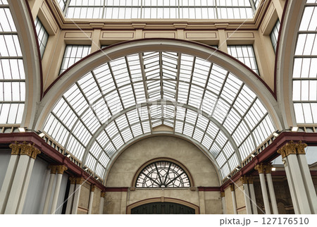 Interior design of glass dome with the Victorian iron and Glass roof at the East Court of the Alexander Palace. Interior design of glass dome with the Victorian iron and Glass roof at the East Court of the Alexander Palace. 127176510