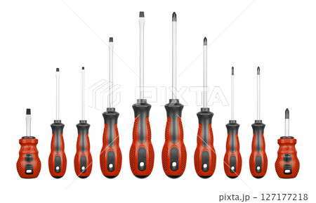 Set of Philips and flathead screwdrivers Brown color on isolated white background 127177218