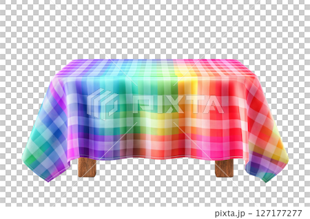 Colorful checkered tablecloth on wooden table Colorful checkered tablecloth on wooden table 127177277