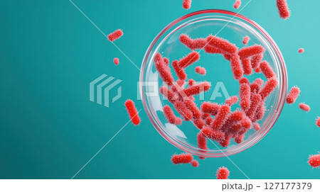 A petri dish filled with bacteria colonies, representing laboratory research A petri dish filled with bacteria colonies, representing laboratory research 127177379