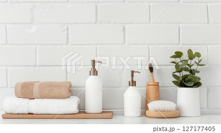 A clean and organized bathroom, symbolizing home hygiene 127177405