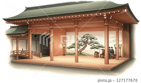 松が映える能舞台の水彩画 松が映える能舞台の水彩画 127177678