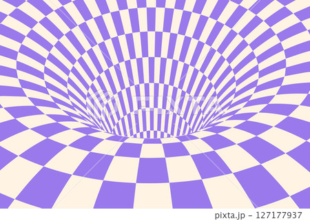 Optical illusion white checker 3d. Chess background time hole vector. Spiral line pattern deep trippy tunnel warp distort vortex, check psychedelic board. Optical illusion white checker 3d. Chess background time hole vector. Spiral line pattern deep trippy tunnel warp distort vortex, check psychedelic board. 127177937