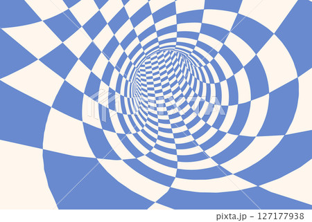 Optical illusion white checker 3d. Chess background time hole vector. Spiral line pattern deep trippy tunnel warp distort vortex, check psychedelic board. Optical illusion white checker 3d. Chess background time hole vector. Spiral line pattern deep trippy tunnel warp distort vortex, check psychedelic board. 127177938