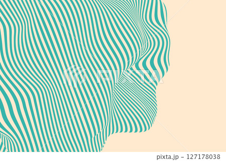 Groovy waves seamless pattern in orange and beige creating a fluid optical illusion. Modern geometric wave pattern background with distorted flowing lines and dynamic motion effect. 127178038