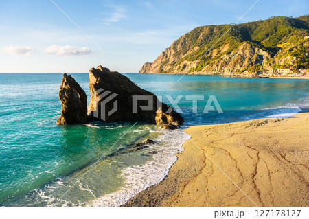 Coastal village Monterosso al Mare glows under summer sun 127178127