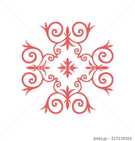 Ethnic Turkic Ornament Vector Traditional Floral Pattern with Swirls and Symmetry Ethnic Turkic Ornament Vector Traditional Floral Pattern with Swirls and Symmetry 127178303