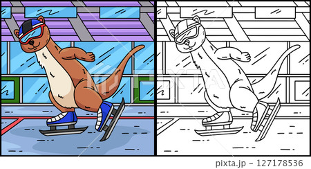 Speed Skating Weasel Coloring Page Illustration  127178536