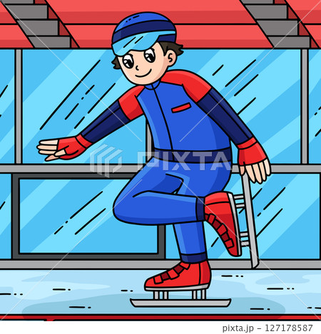Speed Skating Male Fixing Shoes Colored Cartoon Speed Skating Male Fixing Shoes Colored Cartoon 127178587