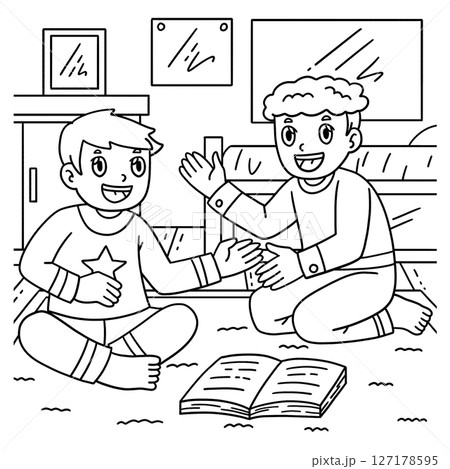 Sleepover Boys Telling Stories Coloring Page  127178595