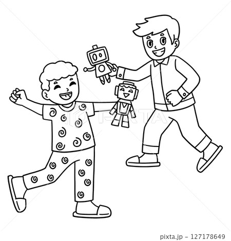 Sleepover Boys Playing Robots Isolated Coloring Sleepover Boys Playing Robots Isolated Coloring 127178649