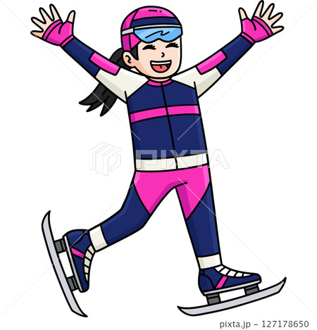Speed Skating Female Raising Hands Clipart  127178650