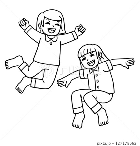 Sleepover Girls Jumping on Bed Isolated Coloring Sleepover Girls Jumping on Bed Isolated Coloring 127178662